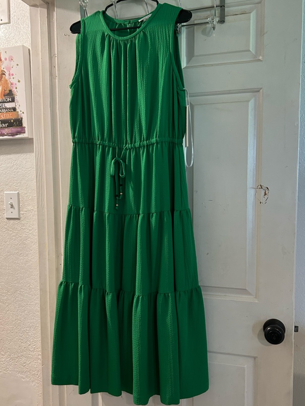 Calvin Klein Sleeveless Tiered Midi Dress in Green